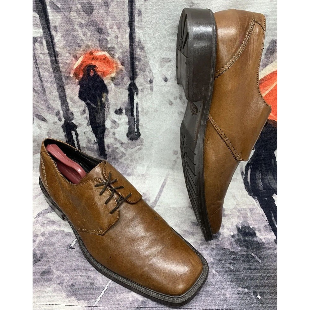 Bostonian Derby Dress Shoes Mens 13 M Brown Square Plain Toe Leather Top Rubber